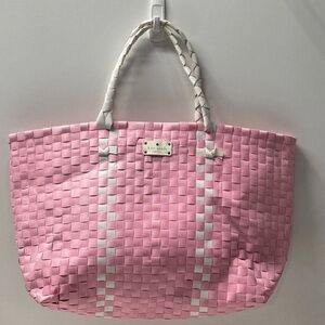 Kate Spade Pink and White Woven Tote